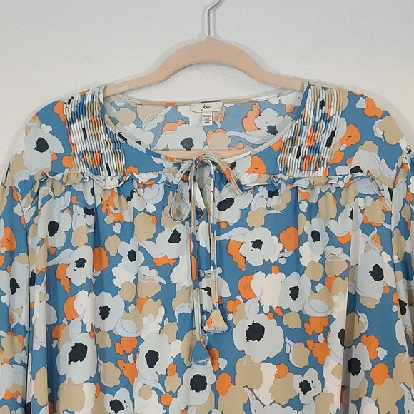 Joie Limited Edition Floral Fields Long Sleeve Peasant Top White Blue Floral XXL - Picture 2 of 8